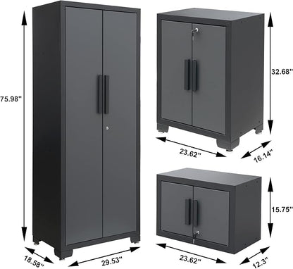 Big RED Garage Cabinets Storage System, 9 Piece Included Steel Drawers Rolling Chest,Locked Storage Cabinet, Perfect for Organizing Garage and Tools, Black/Grey