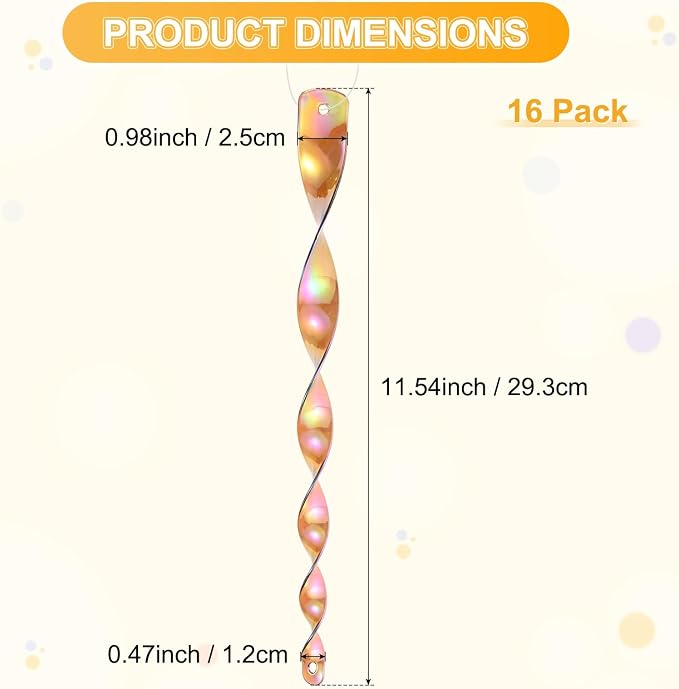 M METERXITY 16-Pack Bird Reflective Rods 11.5 Inch Spiral Bird Scare Rods Hanging Birds Deterrent Device for Yard/Patio/Garden/Farm/Decoration [Brown]