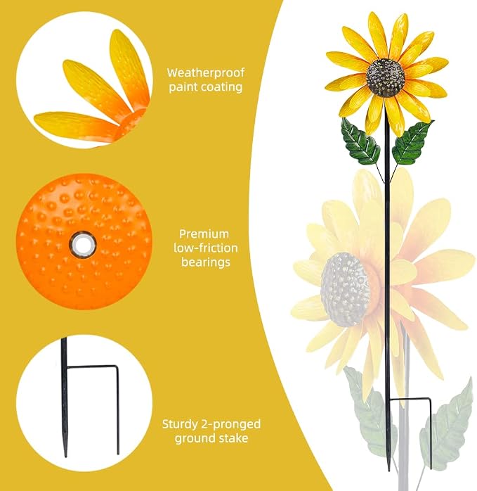 Viveta Sunflower Wind Spinner, 56" Metal Wind Spinner with Stake, Wind Spinners for Yard and Garden Lawn Patio Decor