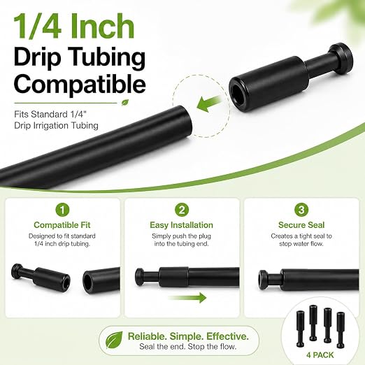 4-Pack 1/4 inch drip Irrigation T Plugs for HEKIWAY Watering Kits; Ideal for Sealing tubing Ends and Quick Repairs.
