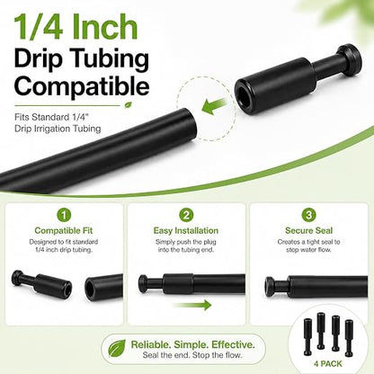 4-Pack 1/4 inch drip Irrigation T Plugs for HEKIWAY Watering Kits; Ideal for Sealing tubing Ends and Quick Repairs.