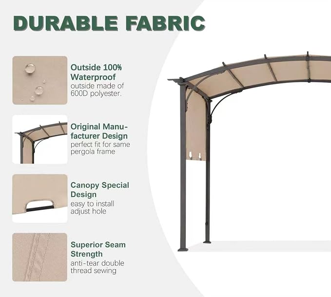 85''x 208'' Universal Replacement Pergola Cover for Pergola L-PG080PST and Other Same Size of Pergolas, (Light Beige)