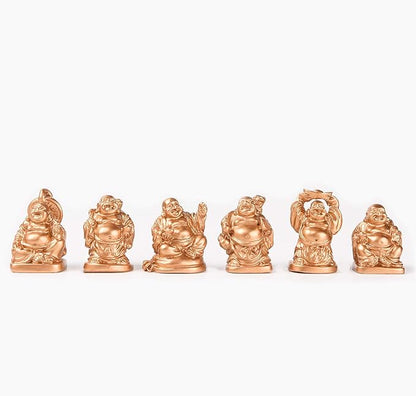 6Pcs 1'' Gold Resin Laughing Buddha Figurines, Tabletop Lucky Decor | Mini Maitreya Buddha Statue, Flower Pot Statue, Home Office Desk Decor, Fengshui Collection Gift Ornaments
