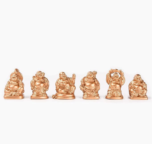 6Pcs 1'' Gold Resin Laughing Buddha Figurines, Tabletop Lucky Decor | Mini Maitreya Buddha Statue, Flower Pot Statue, Home Office Desk Decor, Fengshui Collection Gift Ornaments