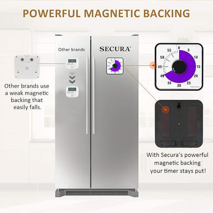 Secura 60-Minute Visual Countdown Timer, 7.5-Inch Oversize Classroom Visual Timer for Kids and Adults, Durable Mechanical Kitchen Timer Clock with Magnetic Backing (Purple)