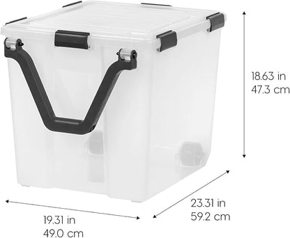 IRIS USA 6 Pack 106 Quart WeatherPro Wheeled Plastic Storage Bin Organization Container with Durable Lid, Seal & Secure Latching Buckles, Clear/Black