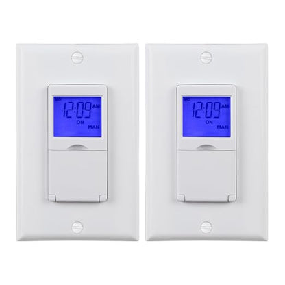 BN-LINK 7 Day Programmable in-Wall Timer Switch for Lights, Digital Light Switch Timer Indoor, Single Pole and 3 Way (Compatible with SPDT) Both Use, Neutral Wire Required, Blue Backlight, ETL Listed