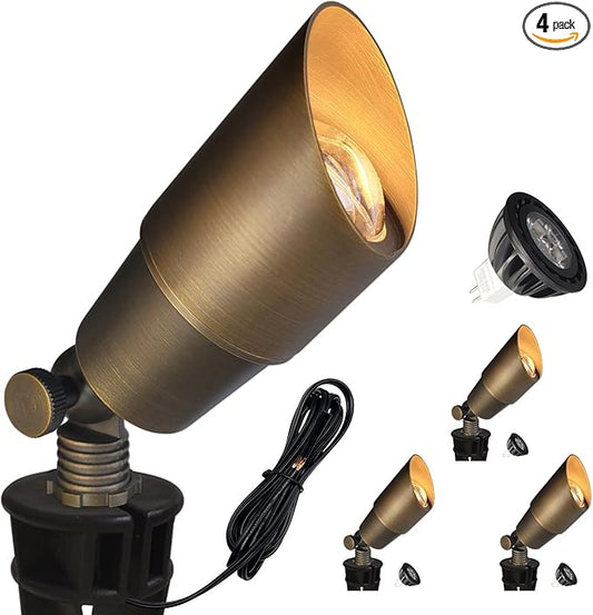 COLOER Die-cast Brass Low Voltage Spotlight,12V AC/DC Outdoor Landscape Lighting, Directional Garden Patio Spot Up Light (Bronze(101B), 4 Pack with Bulb)