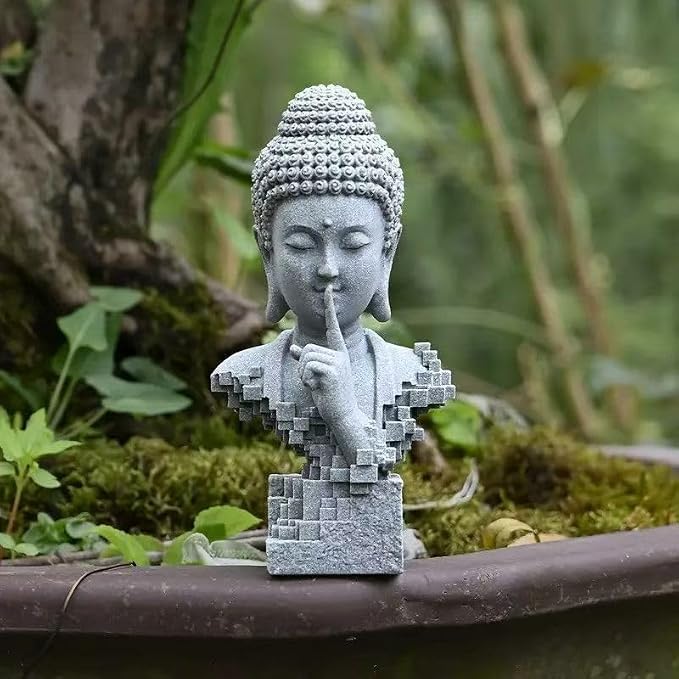 livelyfish Meditating Buddha Statue Zen Garden Statues Sandstone Thinker Buddha Sculpture Figurine for Fish Tank Aquarium Home Decorations, Gift (D)