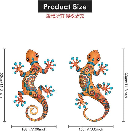 Metal Gecko Outdoor Decor -2 Pack 11.8 inch Gecko Wall Art Hanging Sculpture Decoration for Garden Yard Fence Porch Patio Home Wall Decor