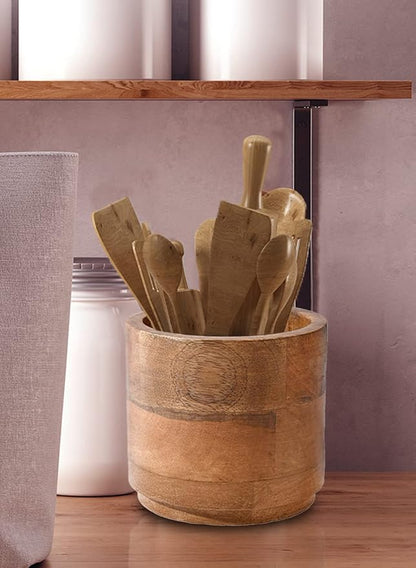 Serene Spaces Living Mango Wood Cachepot, Natural Wooden Pot for Faux Flowers & Plants, Potted Indoor Plants, Home, Office, Restaurant Decor, Coffee Table, Countertop Display (Small - Pack of 6)