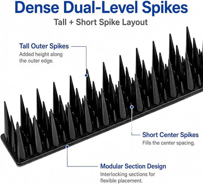 Bird Spikes for Outside, 20 Pack 20 FT Plastic Pigeon Deterrent Spikes, Dense Anti-Climb Strips for Squirrels, Raccoons & Cats, Cuttable Fence Spikes for Roof, Railing, Window Sill(Black)