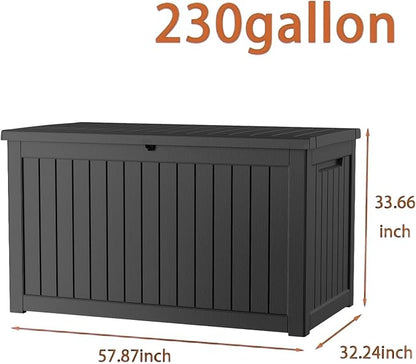 230 Gallon Deck Box, Waterproof Resin Outdoor Storage Box Lockable for Patio Furniture, Fade Resistant Patio Side Table & Organizer for Garden Tools, Pool Floats, Outdoor Cushions, Black