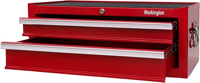 Workington Industrial 2 Drawers Portable Metal Intermediate Box, 26" Middle Tool Chest Cabinet with Ball Bearing Drawer Slides, Steel Tool Storage Box Organizer 4008 Red