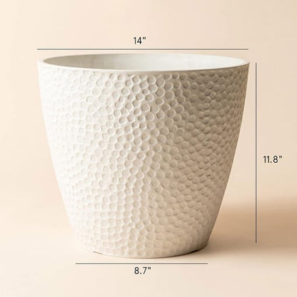 LA JOLIE MUSE Outdoor Indoor Tree Planters,14 Inch Large Planter Flower Pots,Modern Decorative White Planter Pot for House Plants,Honeycomb