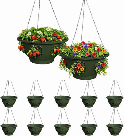 Ultimate Hanging Baskets - Strawberry, Tomato, Flower, and Herb Outdoor Planters - Use Garden Pots for Growing Plants Outside On A Deck, Fence, or Balcony (10, Deep Forest)