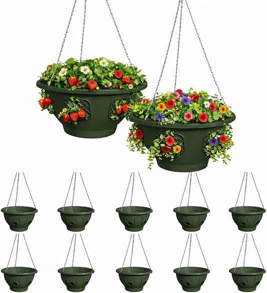 Ultimate Hanging Baskets - Strawberry, Tomato, Flower, and Herb Outdoor Planters - Use Garden Pots for Growing Plants Outside On A Deck, Fence, or Balcony (10, Deep Forest)