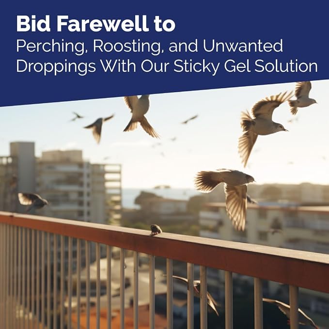 Bird-X Bird Repellent Gel, Sticky Texture, Clear, 10 Fl. Oz., Pack of 1 | For Ledges and Windowsills, Low-Profile, Discreet, Applies with Caulk Gun, Each Tube Covers 10 Feet Pigeons