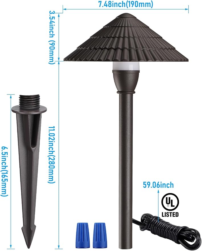 LEONLITE 4-Pack LED Low Voltage Landscape Path Lights, 12-24V AC/DC, 5000K | 3W 120LM, CRI90, ETL Listed, Cast Aluminum, Wet Location, Daylight, Wired Pathway Lights, for Yard Lawn