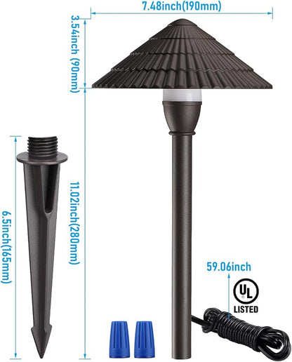 LEONLITE 4-Pack LED Low Voltage Landscape Path Lights, 12-24V AC/DC, 5000K | 3W 120LM, CRI90, ETL Listed, Cast Aluminum, Wet Location, Daylight, Wired Pathway Lights, for Yard Lawn