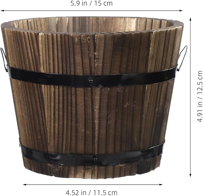 DOITOOL Rustic Wooden Barrel Planter: Wood Whiskey Barrel Bucket Flower Pots Indoor Outdoor Plants Boxes Container for Home Garden Patio Backyard - 7.08 x 5.9 x 5.1 inches (Medium)