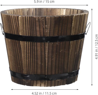 DOITOOL Rustic Wooden Barrel Planter: Wood Whiskey Barrel Bucket Flower Pots Indoor Outdoor Plants Boxes Container for Home Garden Patio Backyard - 7.08 x 5.9 x 5.1 inches (Medium)