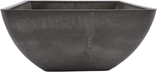 PSW Pot Collection 12x6 inch Plastic/Stone/Wood Composite Square Planter – No Drainage Hole (Drillable), Modern Indoor/Outer Pot for Flowers, Foliage, Succulents, Fairy Gardens, Dark Charcoal