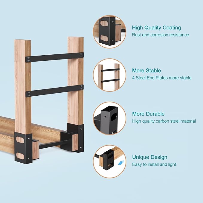 Eibikdi Firewood Rack Outdoor, Adjustable Length Wood Storage Brackets Kit, Log Stacking Stand Holder for Outdoor Indoor Fireplace, Wood Burning Fire Pits, Black, Set of 4