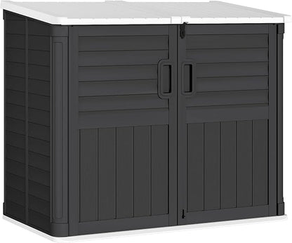 Greesum Outdoor Trash Can Storage Shed, 34 Cu.ft Waterproof Horizontal Storage Shed, Portable Horizontal Resin Storage Shed for Garden, Backyard, Patio, Dark Black