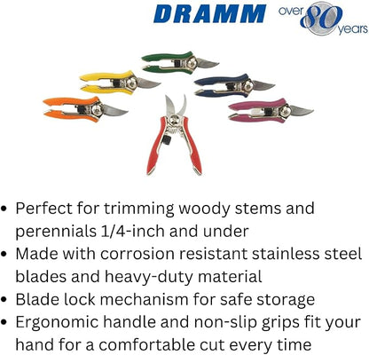 Dramm ColorPoint Stainless Steel Compact Garden Pruning Shears, Hand Pruner, Garden Clippers, with Heavy Duty Blade and Easy grip Handle, Blue