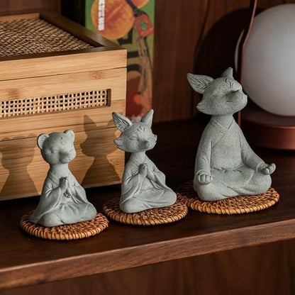 livelyfish Meditating Fox Buddha Statue Aquarium Zen Yoga Animal Figurines Sandstone Sculpture for Fish Tank Garden Tabletop Decor, L1