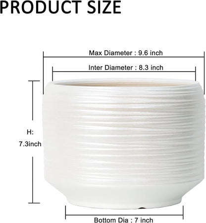 10 Inch Ceramic Plant Pot with Drainage – Large Flower Pot for Indoor Outdoor Plants, Modern Decorative Planter for Patio, Balcony, Garden, or Home Decor