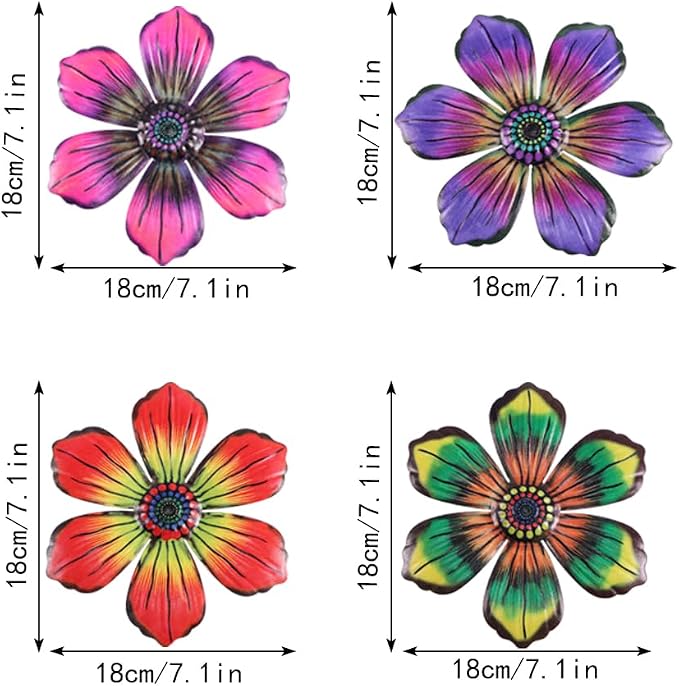 WJPFZSO 7.1 in Metal Flower Wall Decor -Outdoor Fence Wall Art Decor Hanging Decor for Garden, Patio, Living Room (4 Pack)