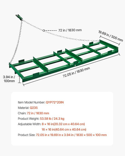 VEVOR Drag Harrow, 6 ft Heavy Duty Tow Behind Drag Harrow with Adjustable Bars & 72 in Chain, Driveway Grader Landscape Rake for ATV, UTV, Tractor, Mower Tow Behind Yard Lawn Leveling Tool