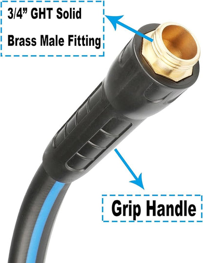 Hybrid Garden Hose 5/8 IN. x 50 FT, Heavy Duty, Lightweight, Flexible with Swivel Grip Handle and Solid Brass Fittings, Gray+Blue