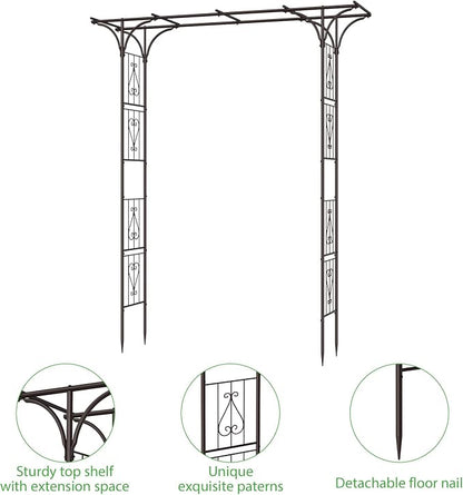 OUSHENG 87in Garden Arbor, Metal Arch Trellis for Climbing Plants Outdoor, Steel Archway for Wedding Ceremony Party Christmas Decoration Decor Pergola Backyard Lawn, Brown