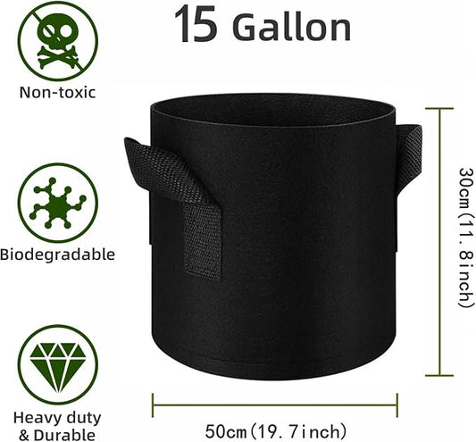 24 Pack Plant Grow Bags, Thickened Nonwoven Fabric Pots with Handles, Vegetable Planter Bags Containers, Cloth Planters for Garden Vegetable/Flower/Plant/Fruits Outdoor (Black) (Black, 15 Gallon)