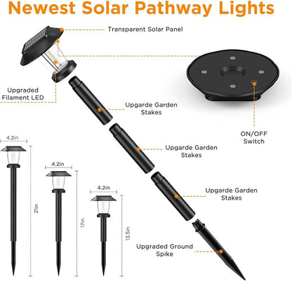 Solar Pathway Lights Outdoor - 12 Pack Solar Powered Garden Lights Waterproof IP65, Decor Landscape Lighting with Three Lighting Modes for Yard, Lawn, Walkway, Driveway, Warm White