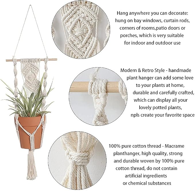 Artilady Macrame Plant Hanger, Boho Hanging Planter for Indoor Plants | Large Plant Holder with Hook, Hanging Baskets for Plants Outdoor, Farmhouse Rustic, Window Balcony Patio Home Decor, 2 Pack