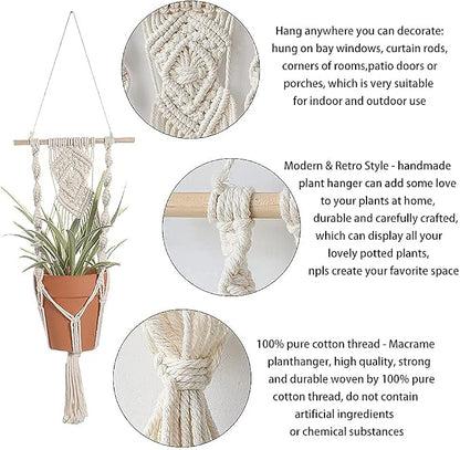 Artilady Macrame Plant Hanger, Boho Hanging Planter for Indoor Plants | Large Plant Holder with Hook, Hanging Baskets for Plants Outdoor, Farmhouse Rustic, Window Balcony Patio Home Decor, 2 Pack