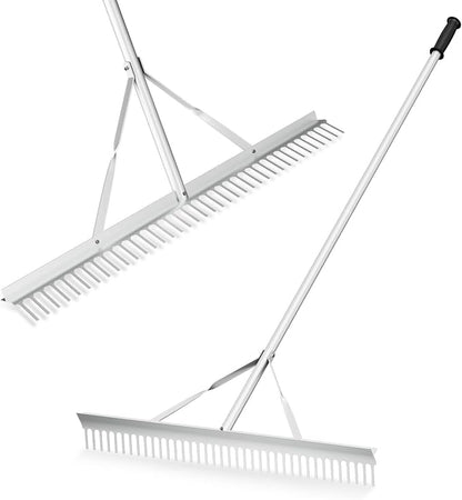 36” Landscape rake, Aluminum Garden with 36 Tines Head & 68” Non-Slip Long Handle, Double-Sided Metal Rake for Loosening Soil & Cleaning Weed, Leaf Rake for Garden Pond Beach Care