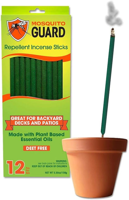 Mosquito Guard 12 Mosquito Repellent Sticks, 2.5 Hrs Protection 1ft Citronella Incense Sticks Outdoor, Plant-Based Mosquito Repellent Incense Sticks, Mosquito Repellent Outdoor Patio, Bug Repellent