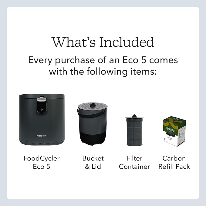 Food Cycler Eco 5 Award-Winning Kitchen Food Recycler | Indoor Composter Bin Alternative | Electric Countertop Food Disposer with Odorless 5L Indoor Food Waste Bin for Easy Waste Management | Grey