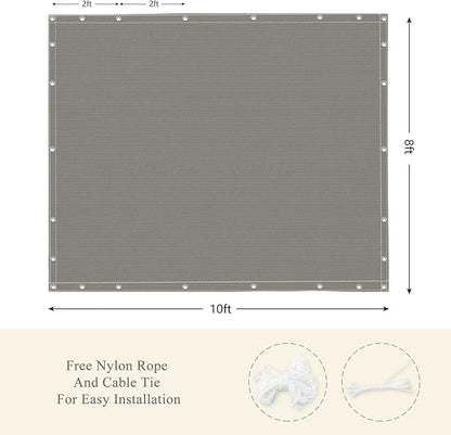 90% Outdoor Sun Shade Cloth, 8' x 10', Pergola, Deck, and Backyard Patio Sunshade with UV Protection, Heat Resistant HDPE Material, Reinforced Grommets (8x10 FT, Grey)