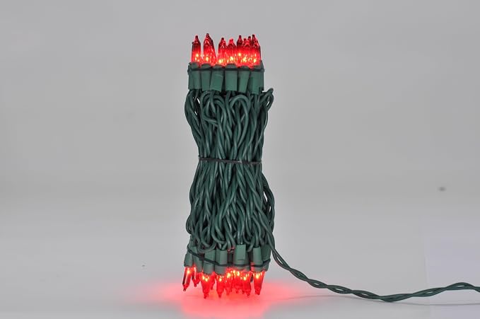 Brite Star 100 Count Mini String Christmas Lights, Red - 22 feet Indoor/Outdoor Christmas Tree Lights with Green Wire