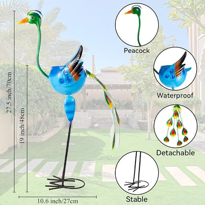Peacock Decor Planter for Outdoor Plants, Metal Planters with Drainage Peacock Gifts for Women Mother, Garden Planters Decor Peacocks for Outside Patio, Lawn, Yard, Porch