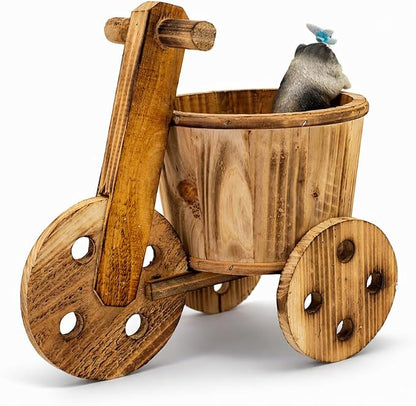 Mini Wooden Wheelbarrow Planter, Rustic Tabletop Succulent Holder, Farmhouse Garden Decor Gift for Patio Porch Balcony Indoor Display, 11.8 x 7.5 x 10.6 in