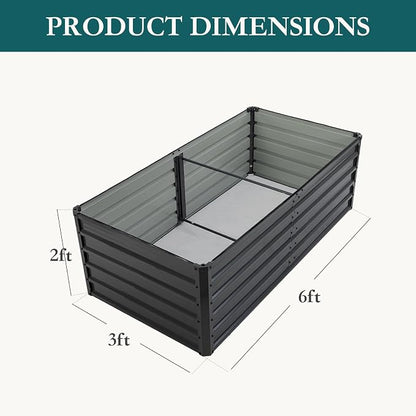 DUMOS Galvanized Raised Garden Bed Outdoor, 6x3x2ft Metal Planter Box for Deep-Rooted Vegetables Flowers Herbs, Rectangular Planter Raised Bed for Patio Balcony Backyard, Open Bottom, Dark Gray