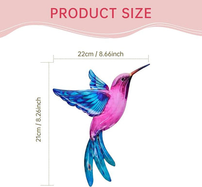 4 Pack Metal Hummingbird Wall Art Decor - 3D Colorful Birds Outdoor Wall Art,Hanging Decoration for Patio, Garden, Balcony and Fence (B)