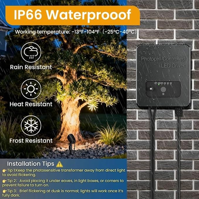 12W Landscape Lighting Kit, Low Voltage Landscape Lights with 150W Transformer 100FT UL-Listed Wire & Connectors, 2700K Waterproof Outdoor Spot Lights for Yard House Tree 12V-24V 12Pack